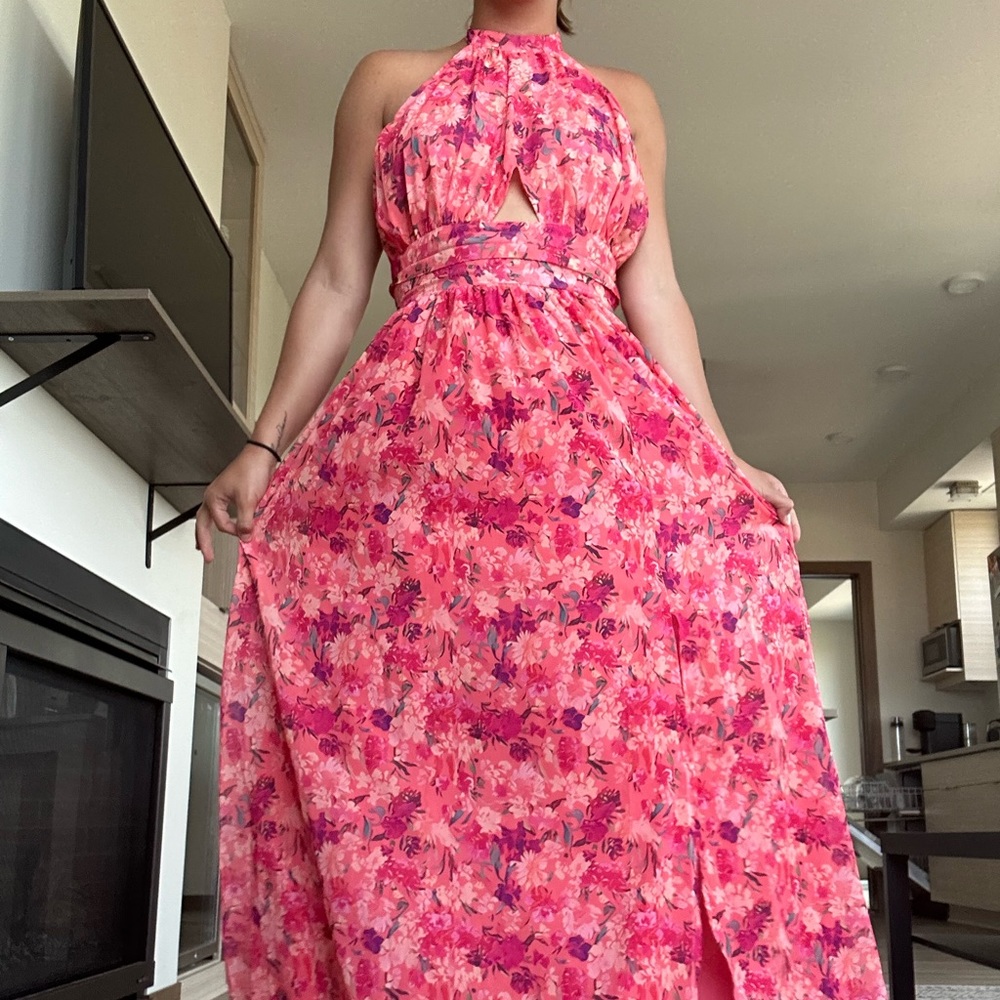 Pink floral maxi dress